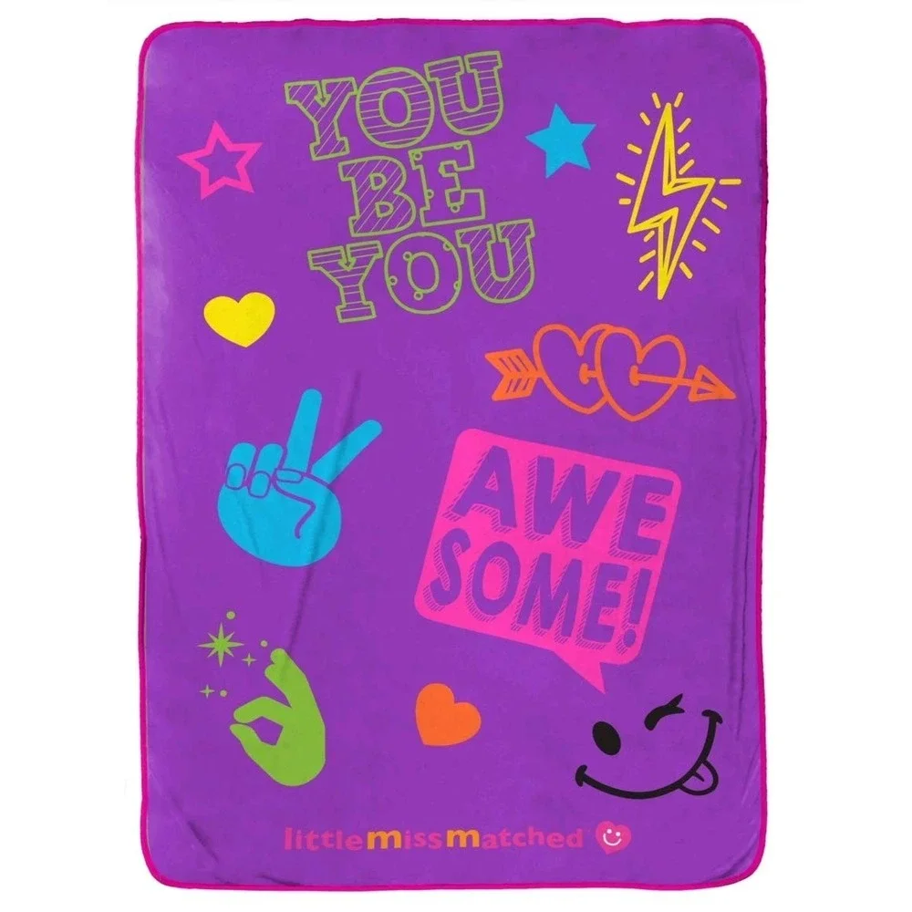 LittleMissMatched Plush Throw Kids 62x90 Purple NEW You Be You Awesome Blanket